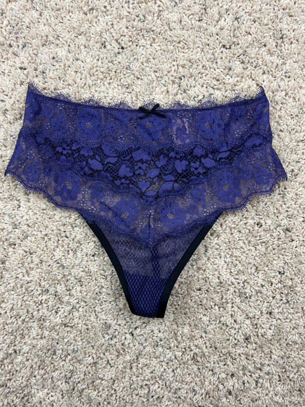 VICTORIA'S SECRET FLORAL LACE High Waist Thong LAVENDER Purple SIZE Small